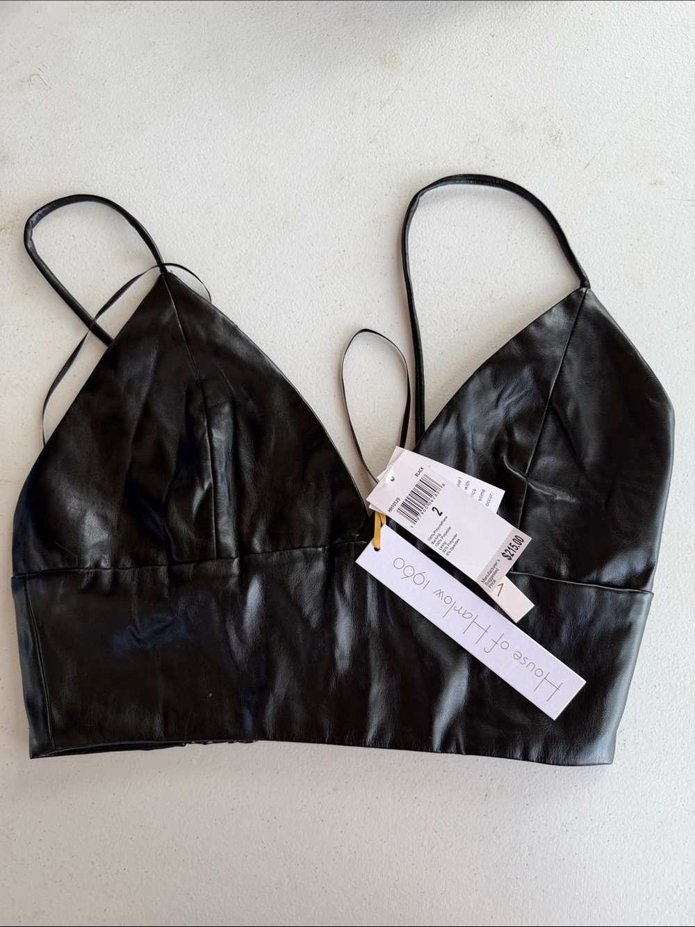 House of Harlow 1960 Black Faux Leather Crop Bralette